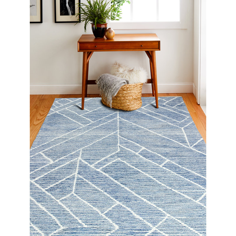 Etta Avenue™ Hayley Geometric Handmade Tufted Wool Area Rug in Blue